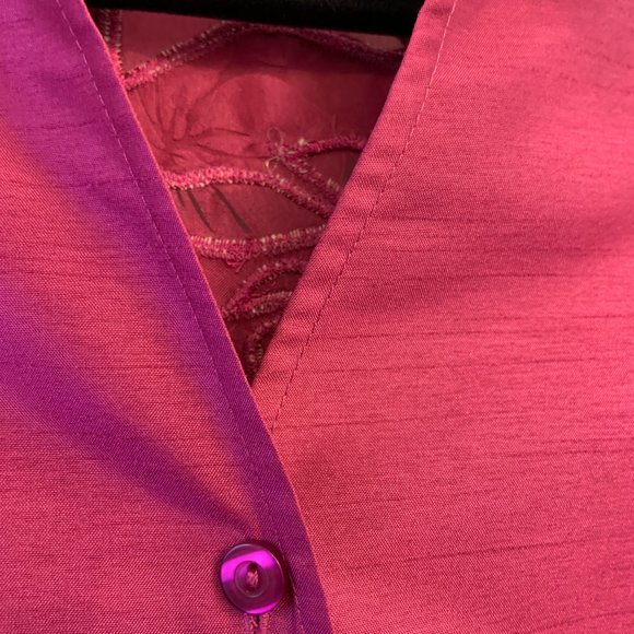 Puli Button Up Shirt Blouse V-neck with collar Fuchsia Purple Size 6 - Picture 3 of 8
